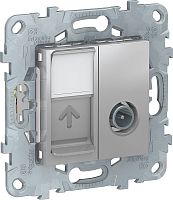 Розетка RJ45+TV Оконечная без рамки Schneider Electric Unica New 2-м. алюминий картинка